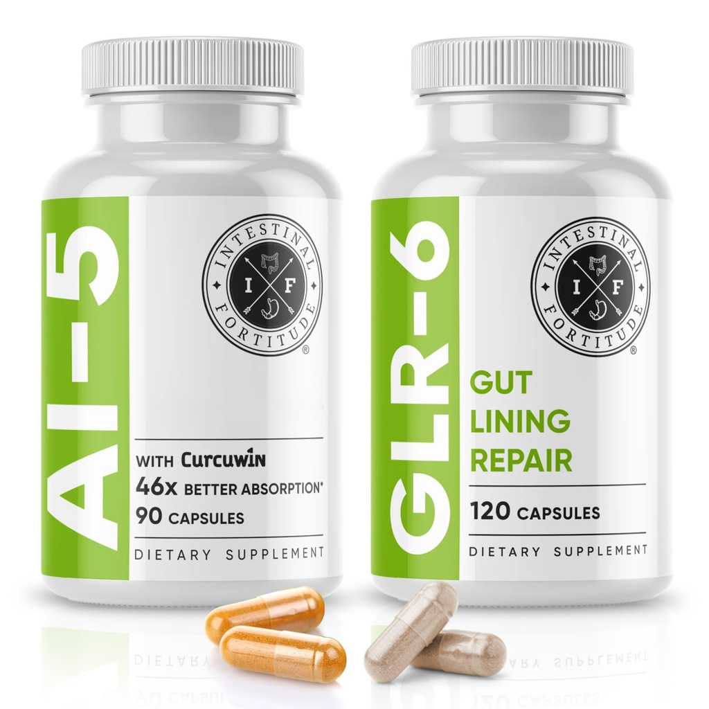 Wytrzymałość jelit AI- 5 & GLR- 6 Suplement diety do zdrowia Pas w / glutamina, kurkumina, Kurkumina do Gut Health Suplement kapsułki & Wsparcie Digestive Health, Non-GMO, Dairy Free - 30- Day Supply