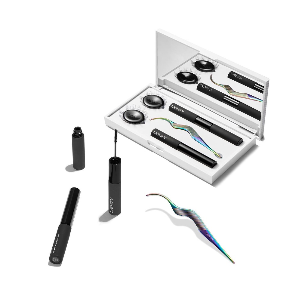Lashify Control Kit - Kompletny zestaw do otwierania oczu Diy Lash - Amplify Gossamer Black 10mm, 12mm, White Travel Case, Petite Wand