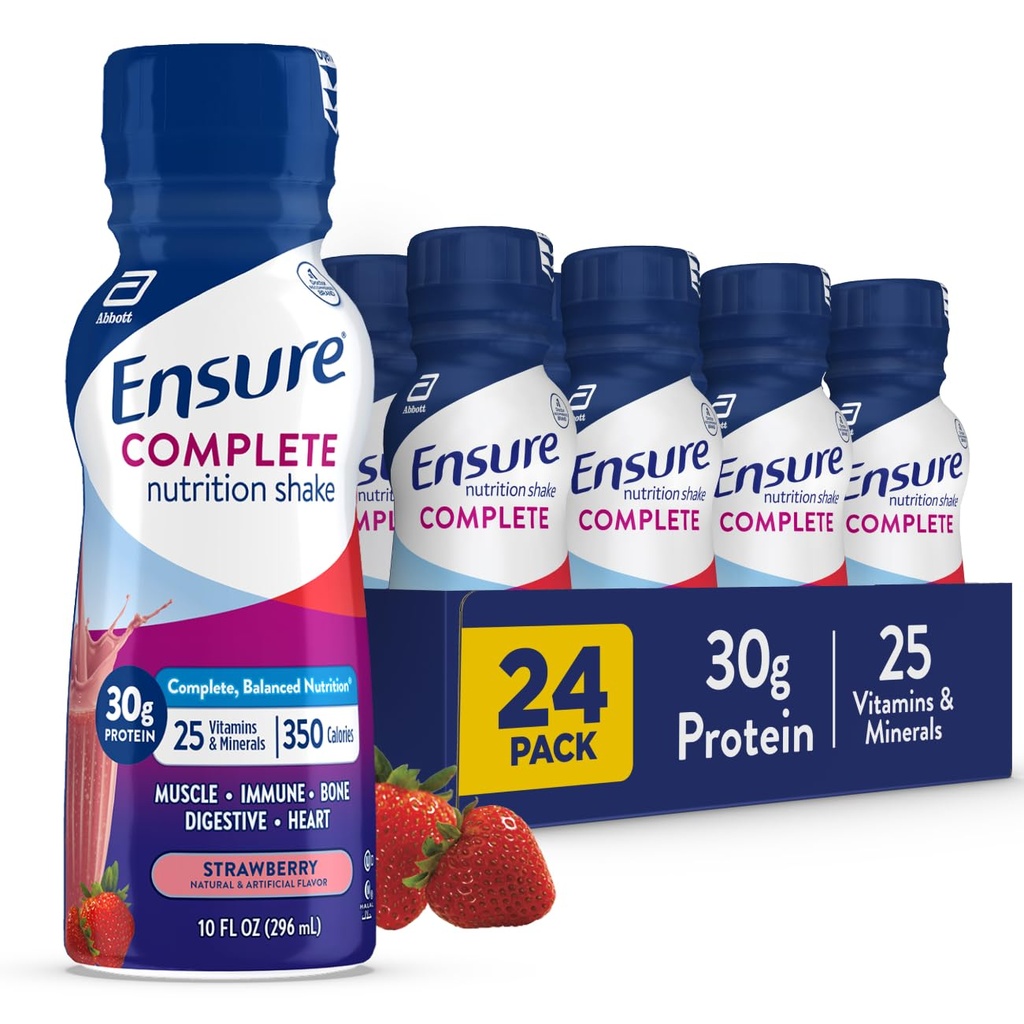 Zapewnić COMPLETE Strawberry Nutrition Shake, Kompletny, Zbalansowany posiłek Wymiana, Gotowy do picia, 30g białka, 25 Witamin i minerałów, 10 fl oz - 24 Pack