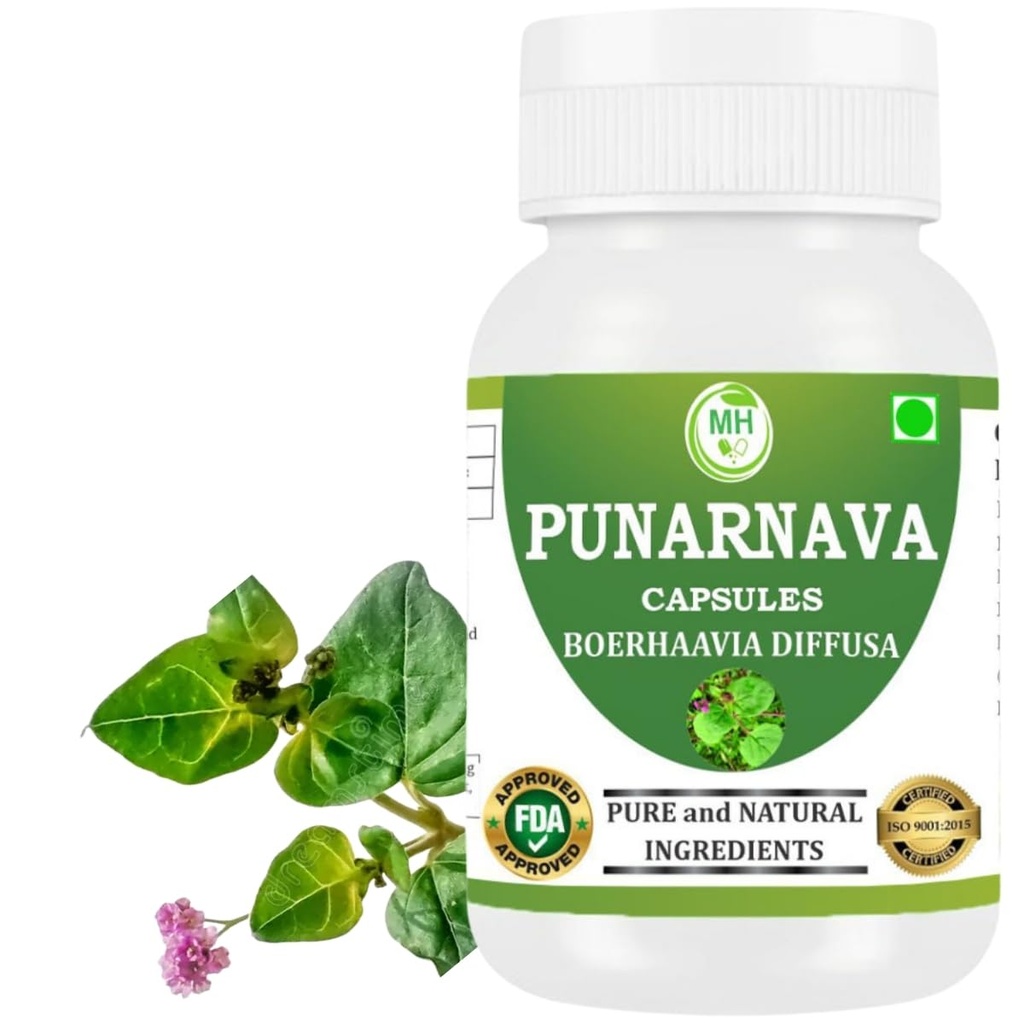 Punarnava Kapsułki (Boerhaavia Diffusa) 500mg - 60 Kapsułek Veg Netherlands 124; Herbal Wellness Supplement for Natural Nerki & Wsparcie wątroby 124; Detox & Oczyszczanie Plant Formuła 124; Opakowanie zawierające 1