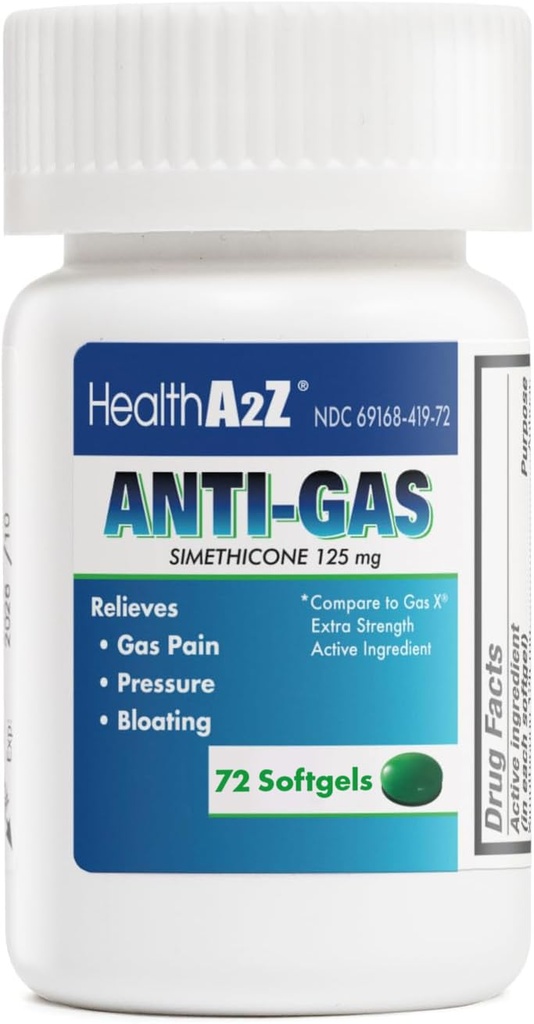 HealthA2Z ® Gas Relief Simeticone 124; 125mg Simeticon 124; Relieves from Stomach Discomfort and Gas Relief 124; Anti Flatulence Relief 124; Relieves Gas Fast and Bloating (72 Counts (Pack of 1))