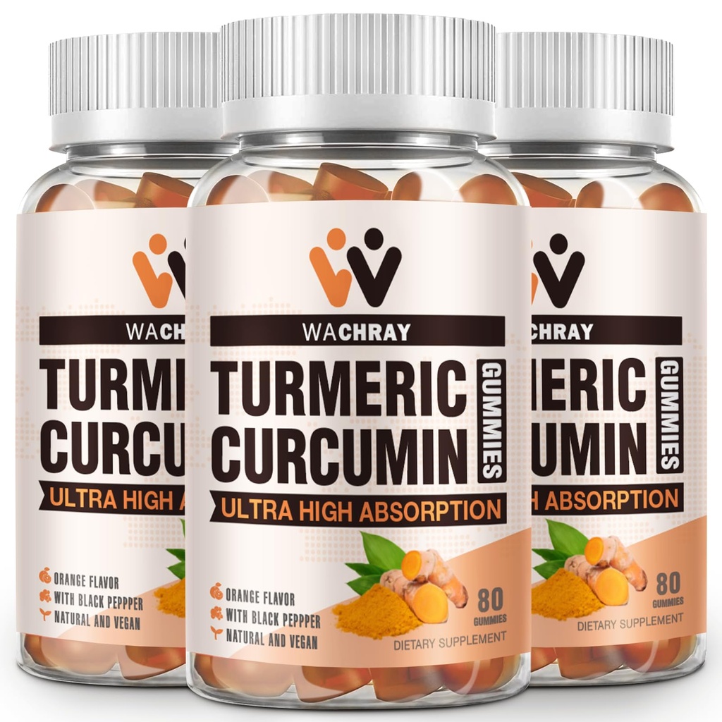 Kurkuminy kurkuminy z Ginger & Black Pepper Extract - 3 Pack Gumy gumowe tumeryczne na ból zapalne wspólne wsparcie zdrowia - Wegan, Organic, Żelatyna - dla dorosłych i dzieci
