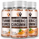 Kurkuminy kurkuminy z Ginger & Black Pepper Extract - 3 Pack Gumy gumowe tumeryczne na ból zapalne wspólne wsparcie zdrowia - Wegan, Organic, Żelatyna - dla dorosłych i dzieci