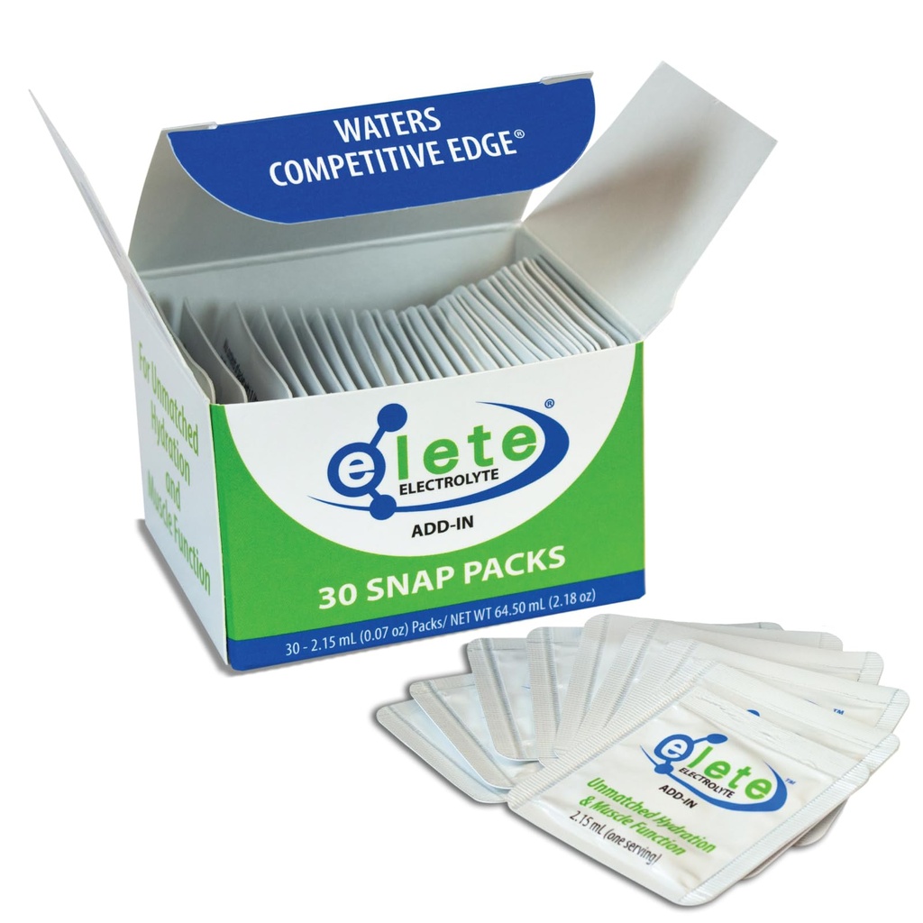 elete Electrolyte Add- in Hydration Drops Snap Packs Bit124; Sodu, Magnezu, Potasu i Śladów Minerały 124; Cukier zerowy, Elektrolity niearomatyzowane 124; Easy Fold and Squeez Packaging to Use 124; 30 Pojedyncze Sługi