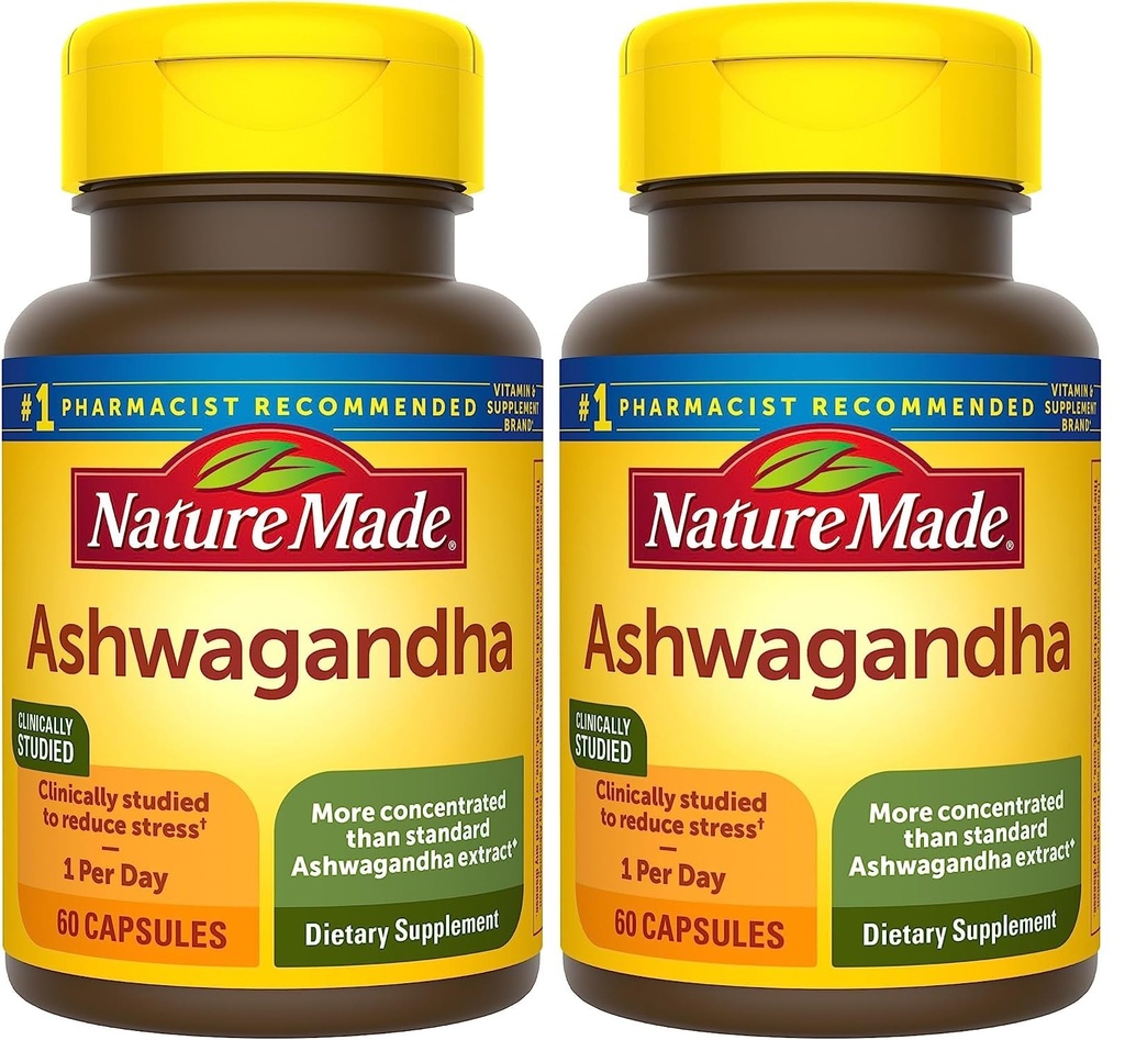Nature Made Ashwagandha kapsułki 125mg do wsparcia stresu, 60 kapsułek, 60 Day Supply (Opakowanie 2)