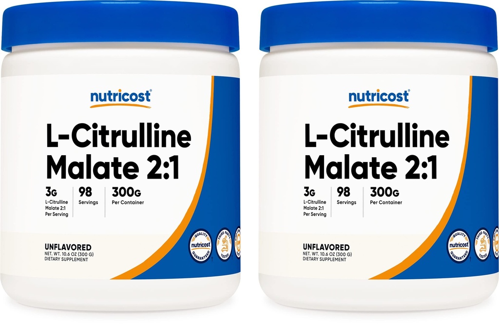 Nutricost L- Citruline Malate 300G (2 opakowania) - Pure L- Citruline Powder, 3000mg per serving - L- Citruline Malate