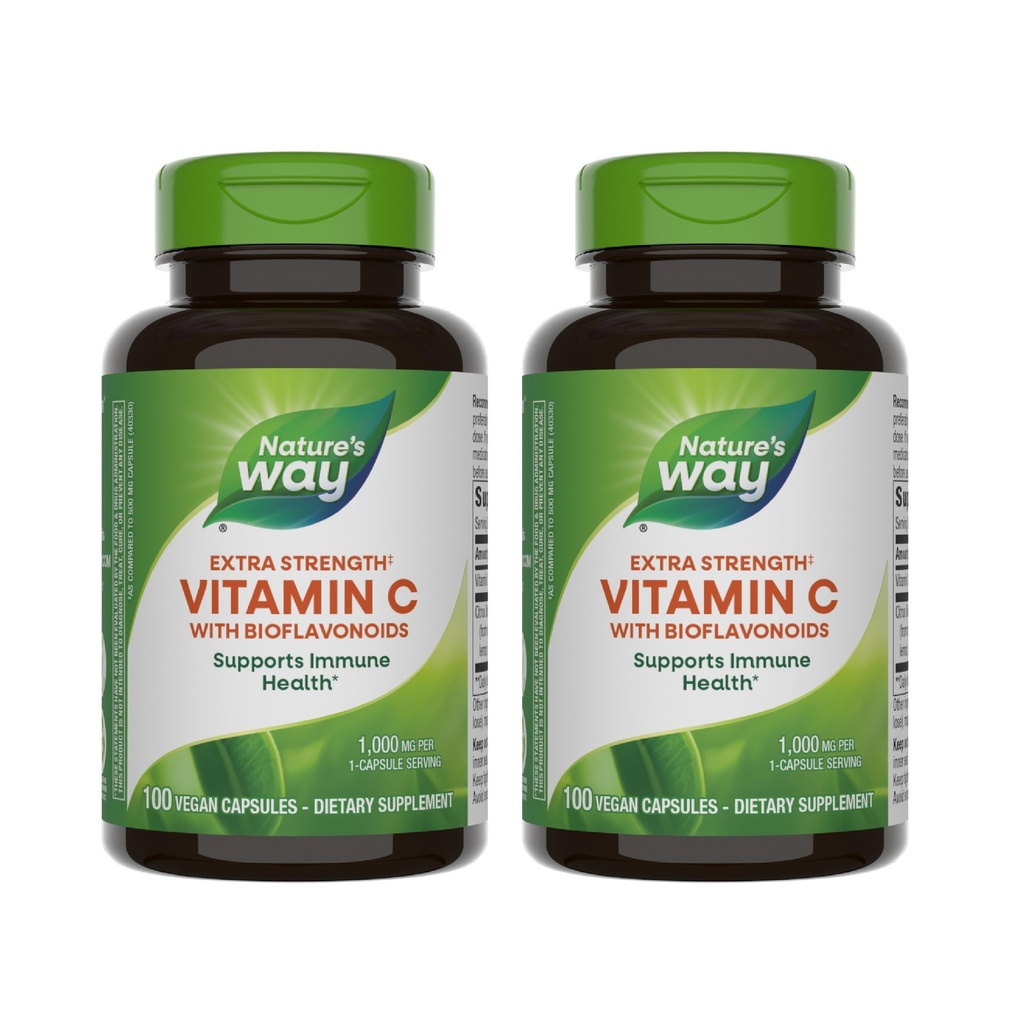 Nature’s Way Vitamin C with Bioflavonoids - Extra Strength - 1 g Vitamin C as Ascorbic Acid - Citrus Bioflavonoids - For Immune Support* - Gluten Free & Dairy Free - 100 Capsules (2 Pack)