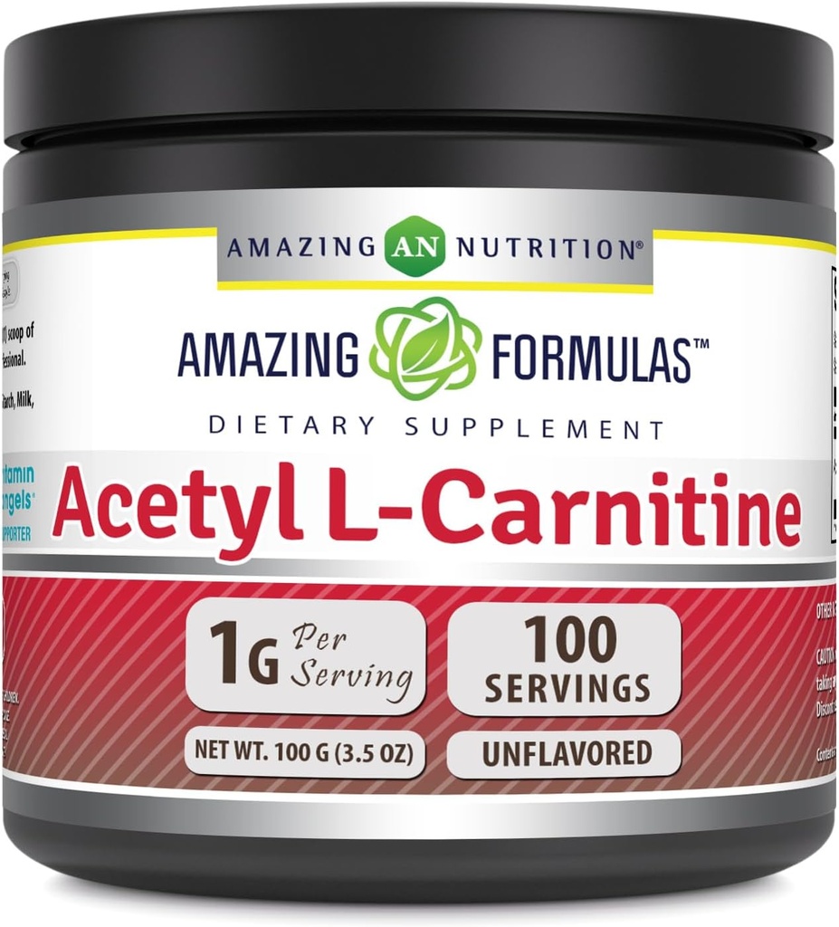 Amazing Formulas Acetyl L- Carnitine 100 Grams (3.5 Oz) Proszek Suplement do proszku 124; 100 Służenia 124; Non-GMO Xi124; Gluten Free Xion 124; Made in USA