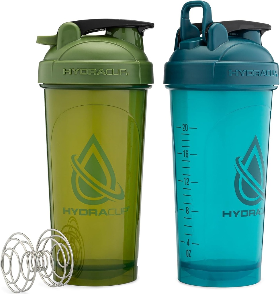 Hydra Cup ProFlow [2 Pack] 28 okr Shaker Butelki do shakes protein, Shaker Cups z whisky blender piłkę, Shaker Butelka z uchwytem, Podróże, BPA Free (zielony i niebieski, 2 Pack)