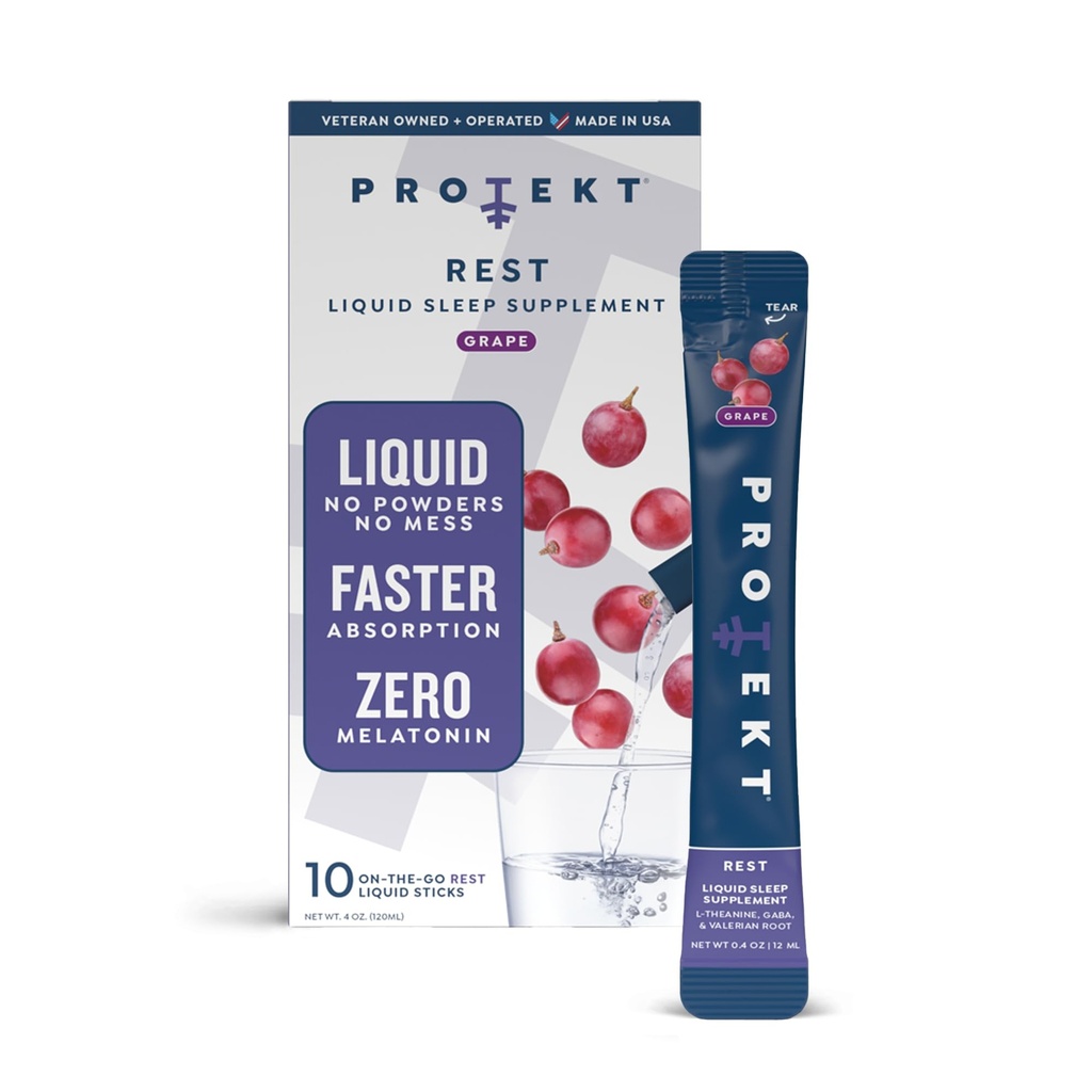 PROTEKT GABA L Theanine Supplement DEVE 124; Melatonina - bezsenna pomoc dla dorosłych 124; Valerian Root for Night Support & Resteful Sleep EVE 124; GABA Calm Liquid Drink Mix dla dorosłych 124; Grape, Opakowanie po 10