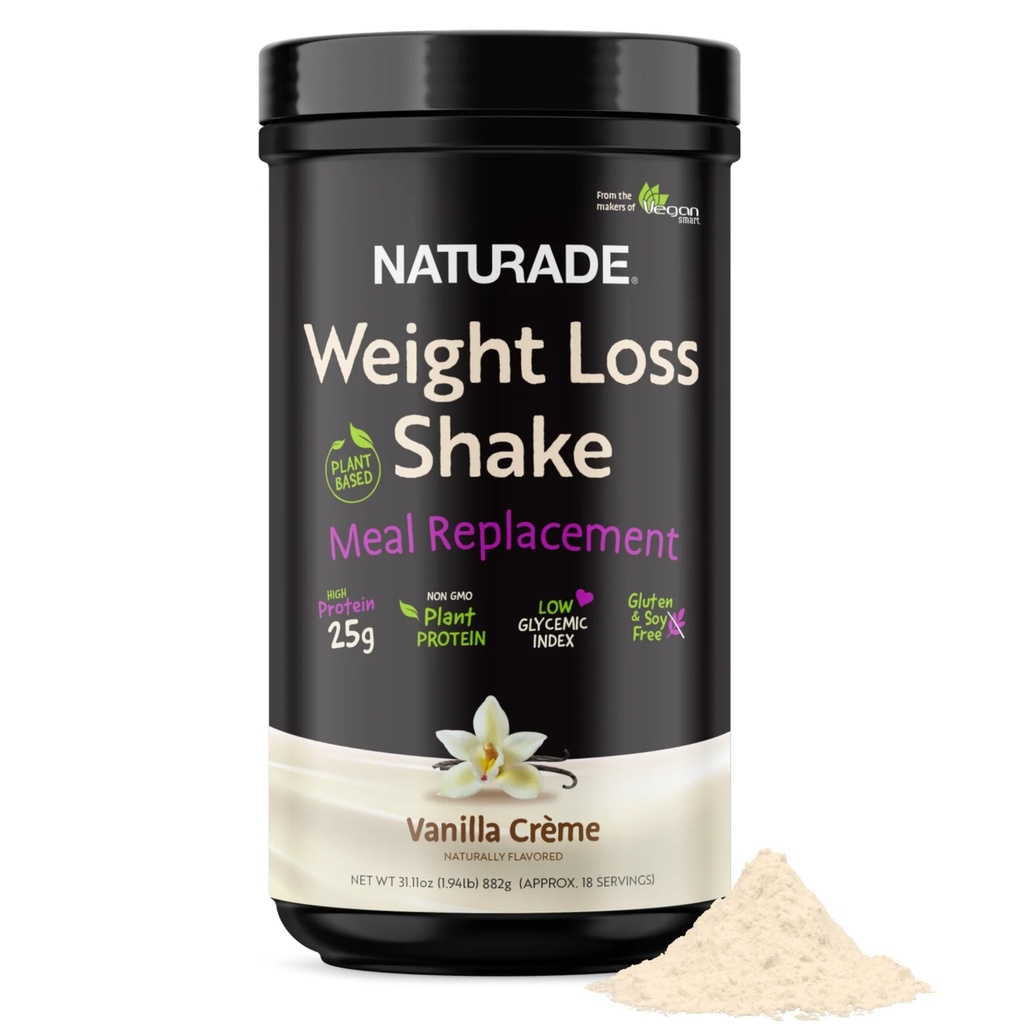Naturade Weight Loss Shake Meal Replacement, 18 Servings - 25g Białko oparte na plantacji, CLA, Fiber & 18 Witaminy i minerały Zaprojektowane do curb życzenia i Boost Daily Nutrition - Vanilla Creme