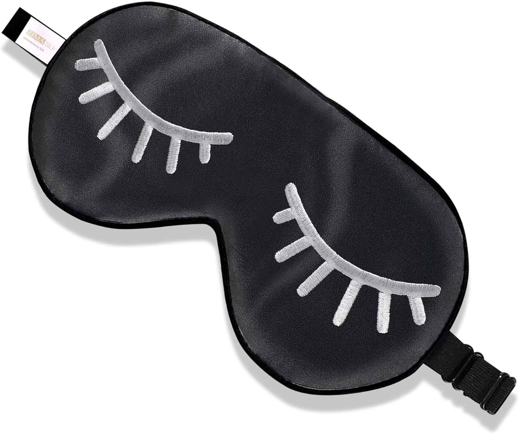 ZIMASILK 100% Naturalna jedwabna maska senna Blindfold, regulowana supergładka miękka maska oczu do snu z workiem (rzęsy)