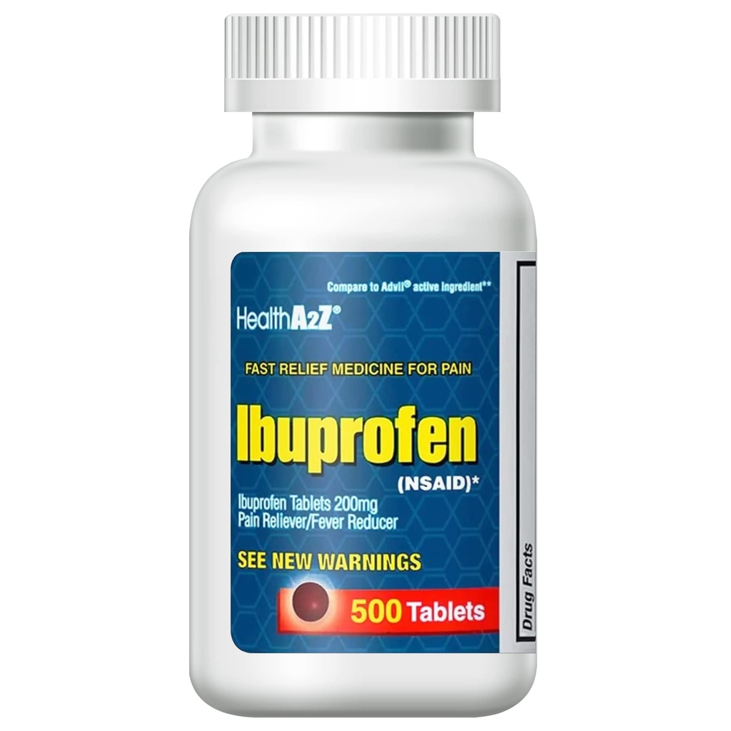 HealthA2Z ® Ibuprofen 200mg 12 4; 500 Counts 12 4; Pain Relief 124; Body Aches 12 4; Head Aches 12 4; Artretitis 124; Cramps Pain 124; Back Pain 12 4; Fever Reducer... (500 Count)