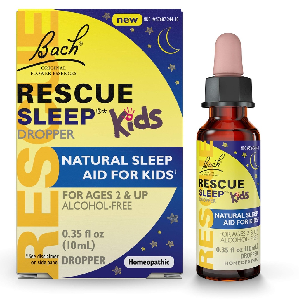 Bach Rescue Kids kroplomierzem 10ml, Natural Sleep & Stress Relief Aid, Homeopatyczna Esencja Kwiatu, wolny od melatoniny, Cukier & Gluten, Przyjazny dla dzieci, Non-alkohol Formuła