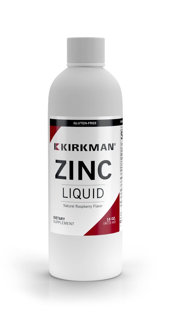 Kirkman - Cynk Liquid - Nowa formacja -- 16 oz -- Smakowana naturalną maliną -- Wolna od wspólnych alergenów