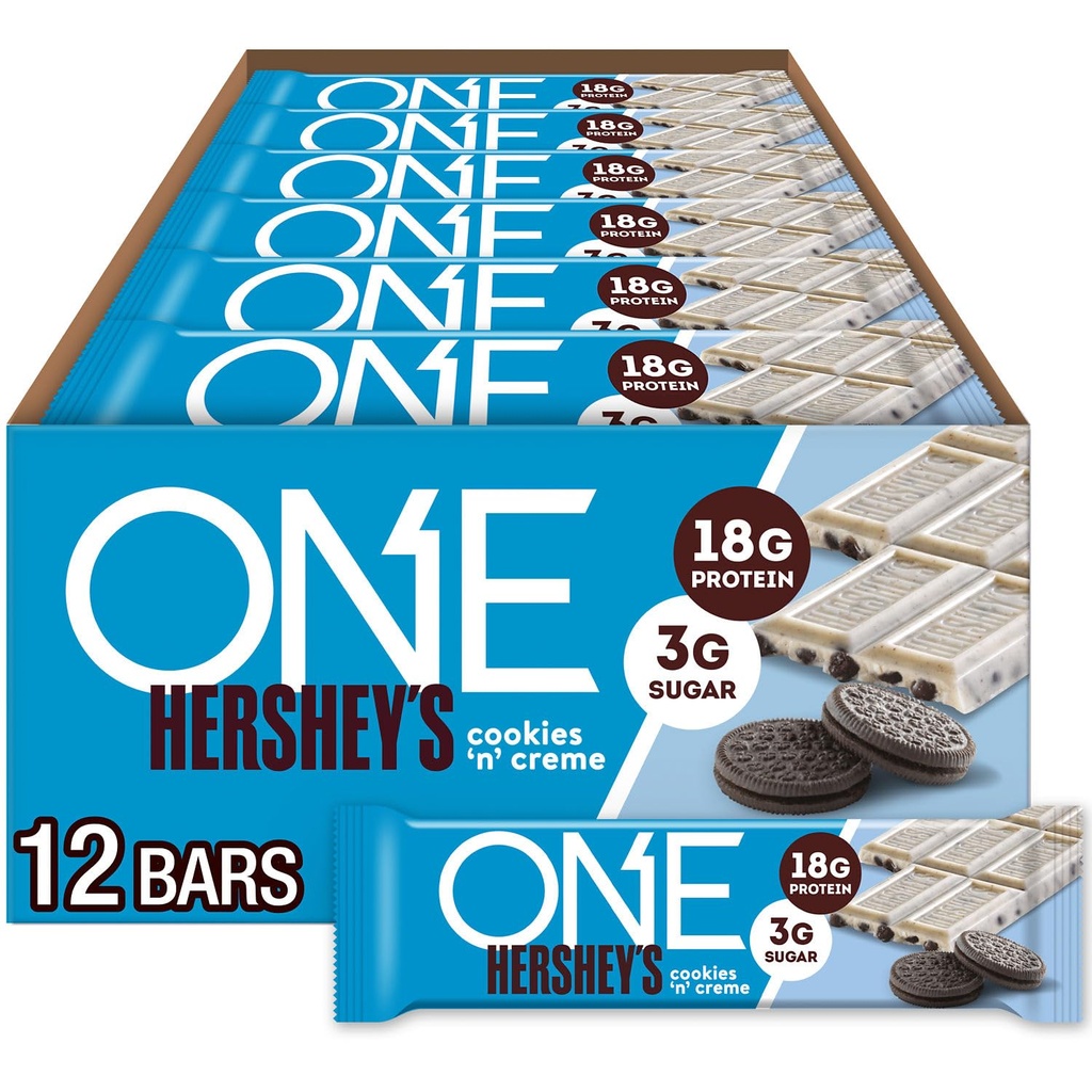 One Protein Bars, Hershey 's Cookies' n 'Creme, Gluten Free z 18g Protein i 3g Sugar, spiżarnia Staples, 2.12 oz (12 Count)