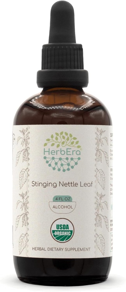 HerbEra Stinging Nettle Leaf A120 USDA Organiczne nalewki 124; Ekstrakt alkoholowy, Wysokiej Potliwości Ziołowe Krople 124; Certified Organic Stinging Nettle (Urtica Dioica) Suszony Liść (4 oz)