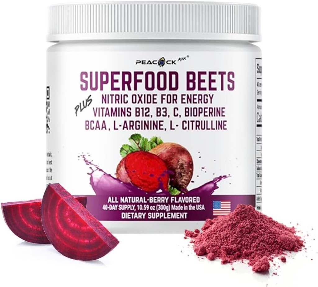 Superfood Beets Proszek, 10.59oz 40 Służenie - Buraki w proszku Organic Buraki Mieszanka korzeniowa z zielonej herbaty & Berry Flavor, Non-GMO, Plant- Based Drink Mix