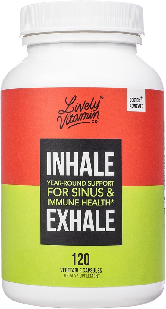 LIVELY VITAMIN CO. Wdech Wydech - Pomaga w uspokajaniu alergii - Swędzacze Oczy - Alergia Objawy Relief - Przekrwienie nosa - Czysty oddech - Reakcja alergiczna - Kaszel - Kichanie - 120 Kapsułki