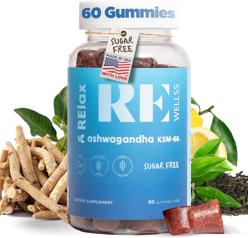 Ashwagandha & Witamina D Gummies ↓ 124; Suplementy dietetyczne ↓ 124; KSM 66 Ashwagandha dla wsparcia Calmness 300mg ↓ 124; L- Theanine Lemon Balm ↓ 124; Natural Herbal Non-GMO Sugar Free Gluten Gelatin Free Budapeszt 124; 1 Pack