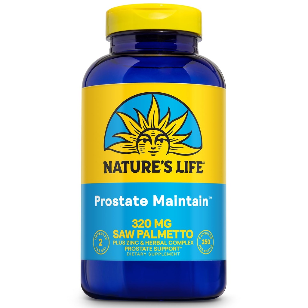 Nature 's Life Prostate Consertain - Prostate Supplement Supplement for Men' s Health - Saw Palmetto, Pygeum Herbal Complex and Cynk Supplements - 125 Servings, 250 Kapsułki wegetariańskie