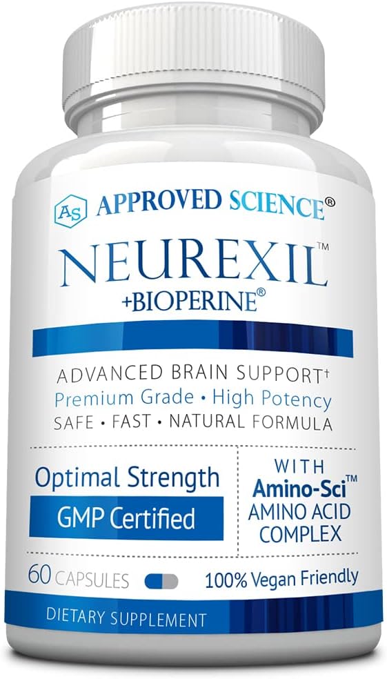 Zatwierdzone Nauka Neurexil - Naturalne wsparcie nootropowe z DMAE - Wzmocnienie funkcji mózgu, Sharpen Clarity, Boost Memory - L- Tyrosine, Ginkgo Biloba, Huperzine A, BioPerine - 60 Kapsułki