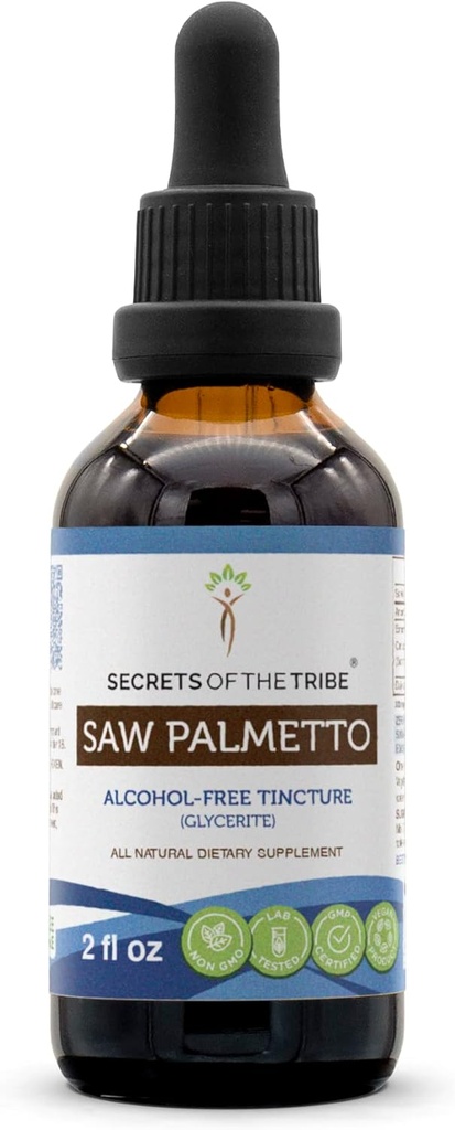 Piła Palmetto Tincture Free Alcohol Liquid Extract, Piła Palmetto (Serenoa Repens) Suszone Berry (2 FL OZ)