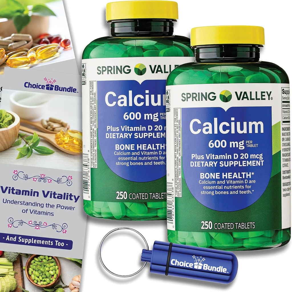 Wybór Bundle Spring Valley Wapnia Plus witaminy D Tabletki 600 mg 250 Ct 2 pk (500 Razem) + "Witaminy witalności" Przewodnik i pojemnik na pióro (4 przedmioty)!