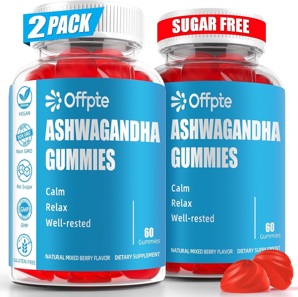 Ashwagandha Gummies Sugar Free for Women Men, High Potency Ashwagandha Root Extract Supplements with L- Theanine GABA Rumomile Turmeric Vitamina D3 B12 for Stress Adult Vegan (Mieszane Berry)