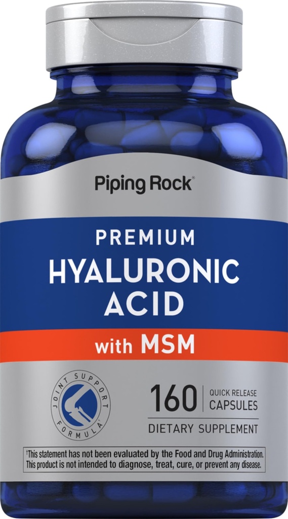 Piping Rock Hyaluronic Acid Supplement Equipment 124; 100mg Equipment 124; 160 Kapsułek Equipment 124; with MSM for Women and Men Equipment 124; Non-GMO, Gluten Free