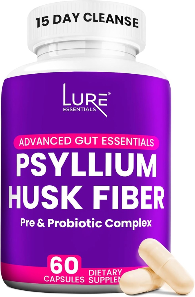 Lure Essentials Psyllium Husk kapsułki dla Colon Cleanse - włókno prebiotyczne i probiotyczne