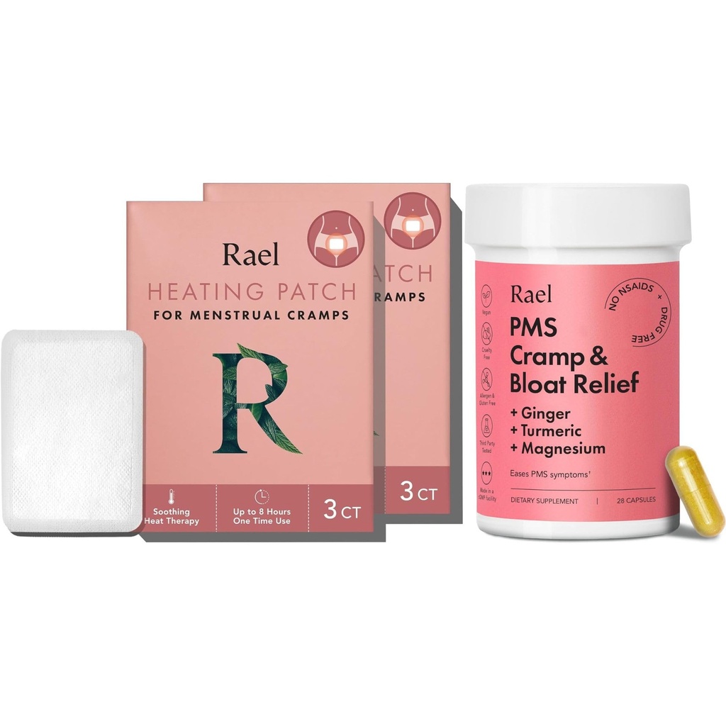 Rael Bundle - suplement PMS dla kobiet (28 Kapsułek) & Ziołowe Łaty Ogrzewania (Małe, 8 Count)