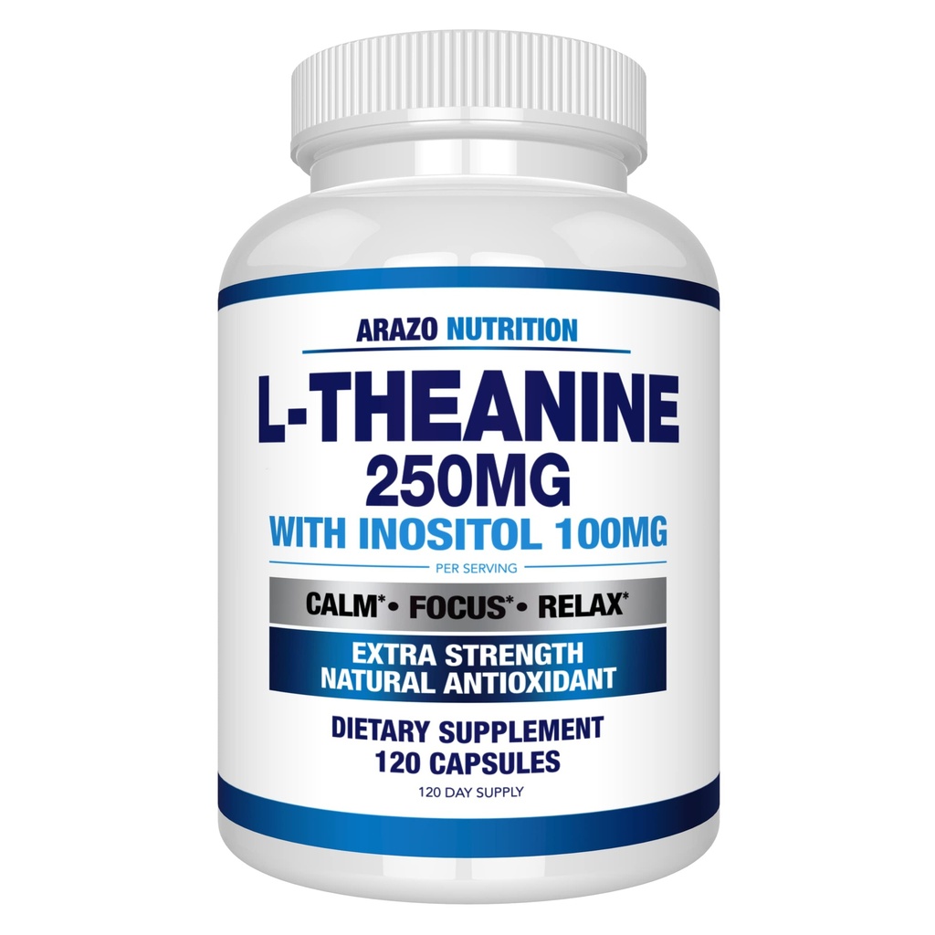 Arzo Nutrition L- Theanine 250mg (dodatkowa moc) z Inositol 100mg, 120 Kapsułki wegetariańskie