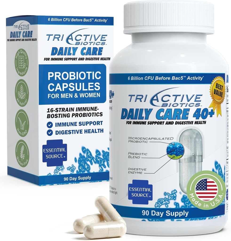 TriActive Biotics Daily Care - Probiotyki dla kobiet i mężczyzn, Mieszanka prebiotyczna z 6 Miliard CFU - Probiotyki dla zdrowia trawiennego - Wsparcie Gut Health, Immune Defense - 90 Kapsułki