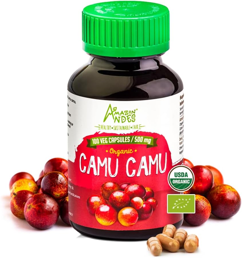 Camu Camu kapsułki l Potężna witamina C Źródło l Immune System Booster l Organic and Fairtrade Certified l 100 Vegan Pills l 1500mg per Serving l Non GMO and gluten Free l Andes