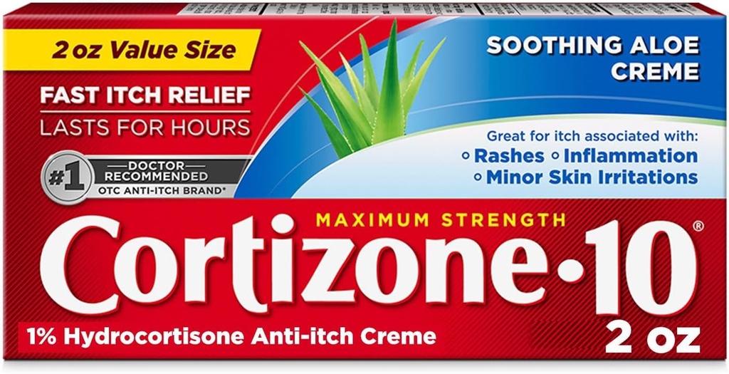 Kortyzon 10 Największa wytrzymałość krem przeciwswędzeniowy z kojący Aloe, 1% Hydrokortyzon Creme, 2 oz. (Stare opakowanie)