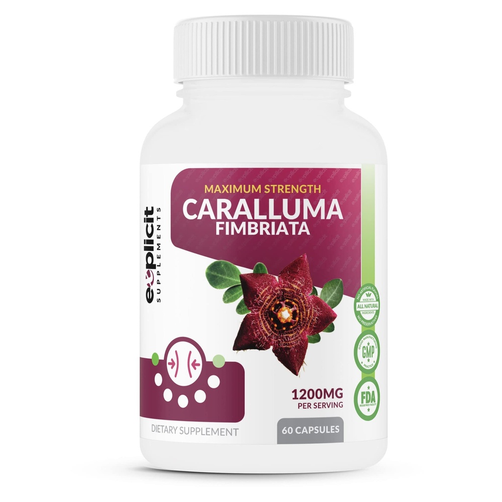 Pure Caralluma Fimbriata Max Siła - Appetite Supressant, Zwiększenie spalania tłuszczu, suplement do utraty masy ciała, Nie-Stim - dla mężczyzn i kobiet - 1200mg na serwowanie, 30 Służenie, 60 Kapsułki