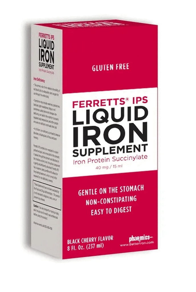Ferretts Liquid Iron Supplement 40mg (IPS) - 8 Fl Oz. czarnego wiśniowego aromatu wysokiej mocy suplementy żelaza dla dzieci i kobiet w ciąży - Delikatny i nieutrwalający Yummy płynny suplement żelaza