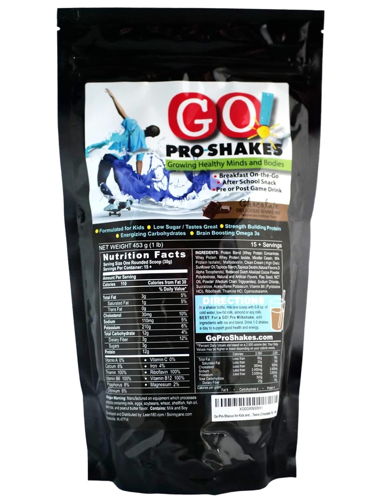 GO Pro Shakes - Proch proteinowy Smoothie dla dzieci i nastolatków - Zdrowe przekąski - Nie dodano cukru - Wspiera wzrost i siłę - bogaty smak czekolady