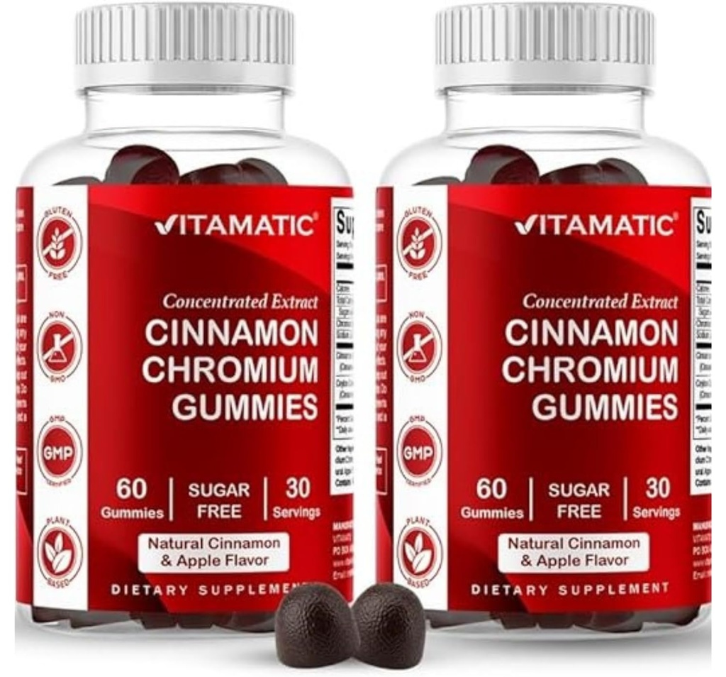 Witamatic Sugar-Free Gummies Chrom z Ceylon Cynamon - 2000 mg ekwiwalent per Serving (z ekstraktu 83 mg) - Non-GMO, Gluten- Free - 60 Wegańskie Gummies - 2 Pack