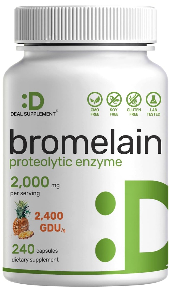 Suplement Bromelain 2,000mg Na Podawanie, 240 Kapsułki - Naturalne enzymy proteolityczne ze Świeżego Ananasa - Pomaga w odżywianiu