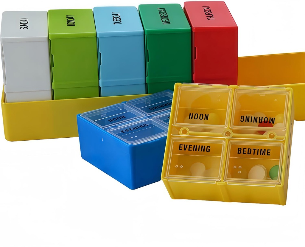 Duży Cotygodniowy pil Case, 7- Day pill Case Comparts, Pill Organizer 4 Times Daily, 4- A- Day Pill Container, Bezpieczne komiksy, 7.8 x 2.3 x 2.3 in, Żółty
