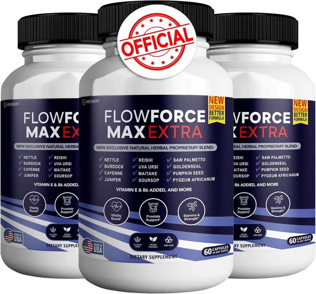 Flow Force Max Extra Prostate Suplementy dla mężczyzn Kapsułki, Suplementy zdrowotne - Maksymalna wytrzymałość, Wszystkie naturalne do wspierania normalnej i zdrowej funkcji (300 Kapsułki) (5 Pack)