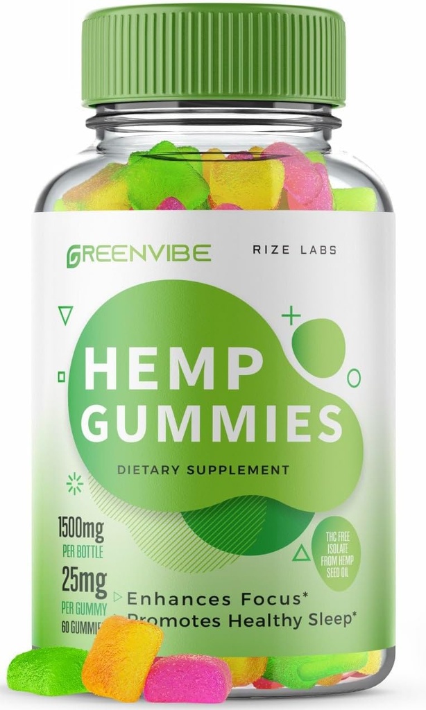rize labs Green Vibe Gummies - All-Natural Supplement for Calmness, Sleep Aid, and Overall Wellness, Holistic Relaxation Gummy, Reviews Gomitas (60 Gummies)