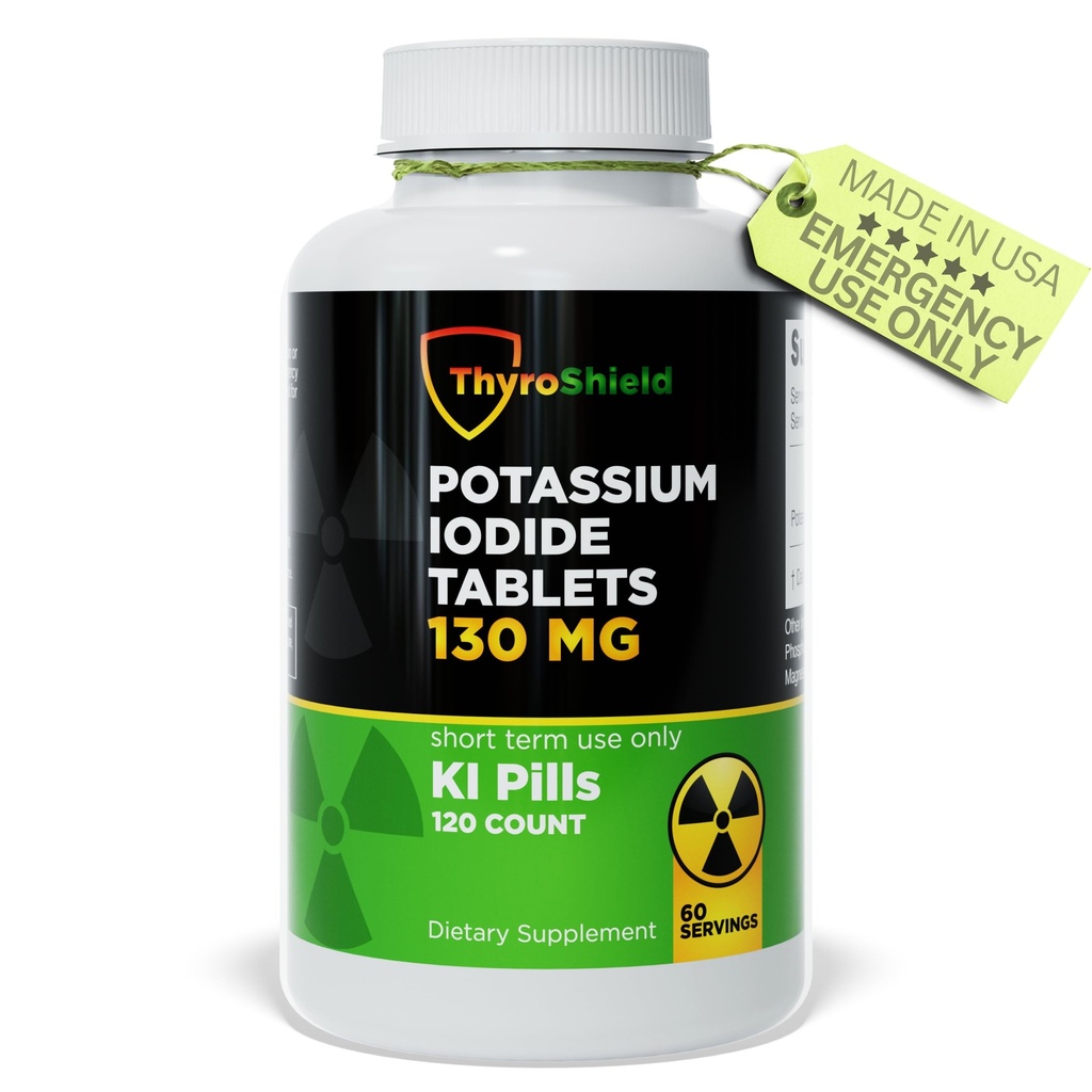 Tabletki Jodku potasu 130 mg 124; 120ct Tabletki jodu do ekspozycji na promieniowanie - Tabletki Jodu potasu - Yodo Naciente - KI Pigułki - Made in USA - ThyroShield