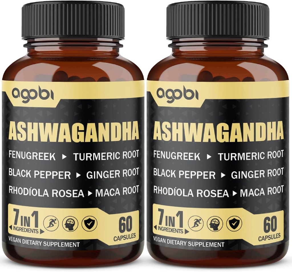 2 Opakowania 60 Kapsułek - 8050mg Ashwagandha Extract Supplement - 7in1 z kozieradką, maką, kurkumą, Rhodiolą, Ginger & Black Pepper - Spirit, Immune & Energy Support - 4 Miesiące Dostawy