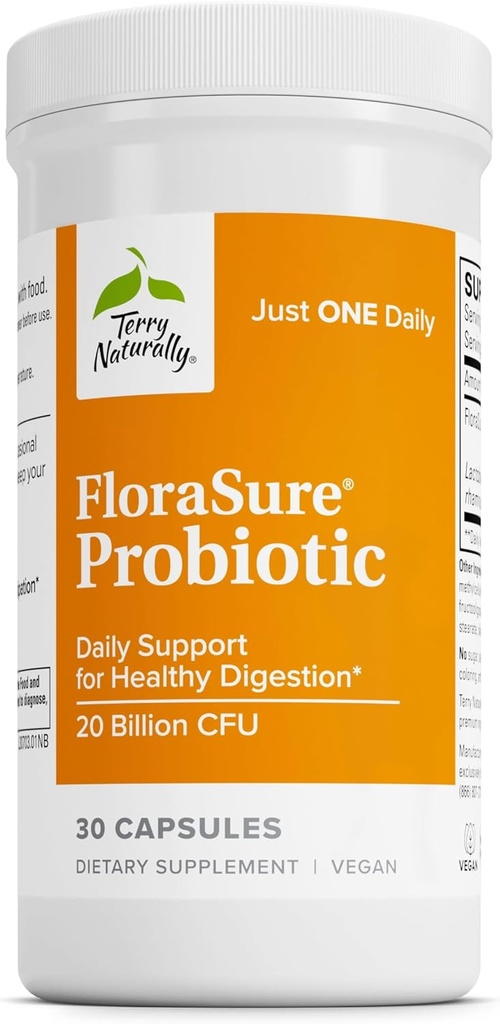 Terry Natural FloraSure Probiotic - Suplement do diety do pomocy przeciwko sporadyczne Bloating & Support Gas Relief - Gut Health Support Supplement z Bifidobacterium Bifidum - 30 Kapsułki