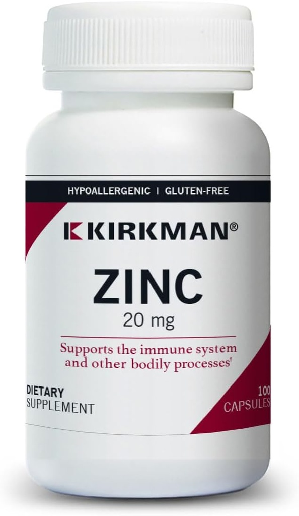 Kirkman - Cynk 20mg - 100 Kapsułki - Wsparcie immunologiczne - Wysoka absorpcja - Hipoalergiczne