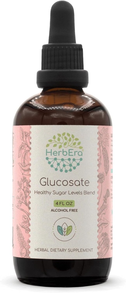 HerbEra Glukozate B120 Bezalkoholowy ekstrakt Tincture, Bitter Melon Fruit, Cynamon Bark, Dandelion Root, Gymnema Leaf, Nasiona kozieradki, Amla Fruit. Zdrowy poziom cukru Miesza 4 Fl Oz