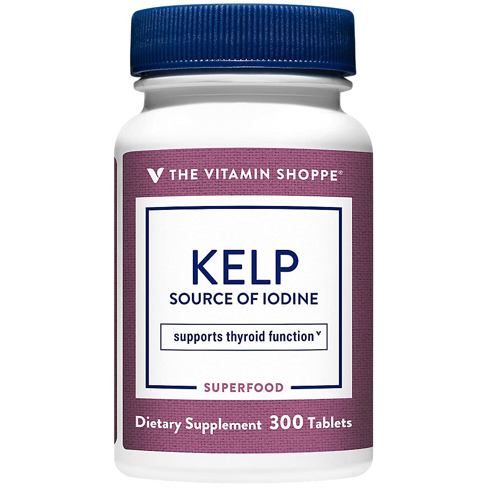 Witamina Shoppe Kelp (z Atlantic Kelp & Potasu Jodu), Źródło jodu, Wsparcie dla tarczycy, Wsparcie energii i staminy (300 tabletek)